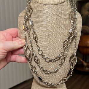 White House Black Market Layered Chunky Twist Rhinestone Silver Chain Necklace